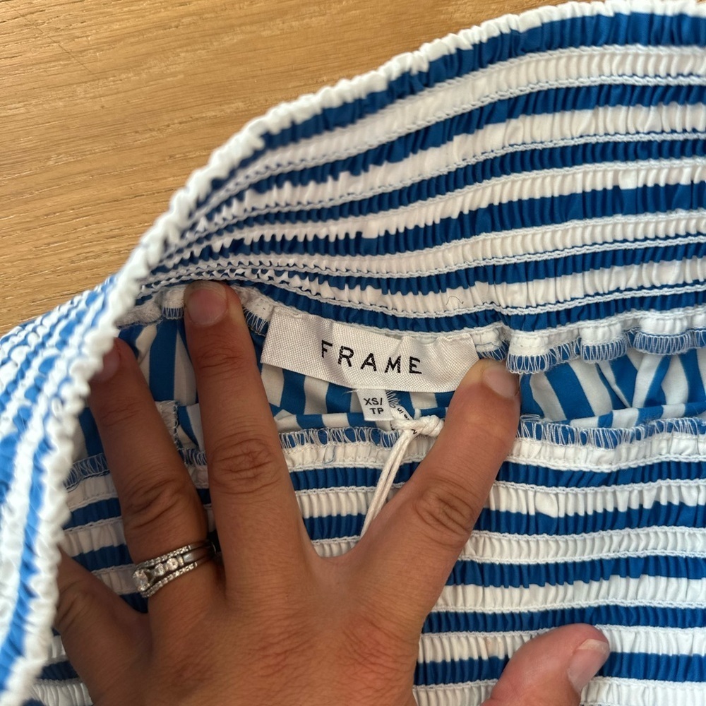 FRAME Organic Cotton Striped Boxer Shorts NWT | Blue | Size XS Smocked Waistband - Picture 5 of 8